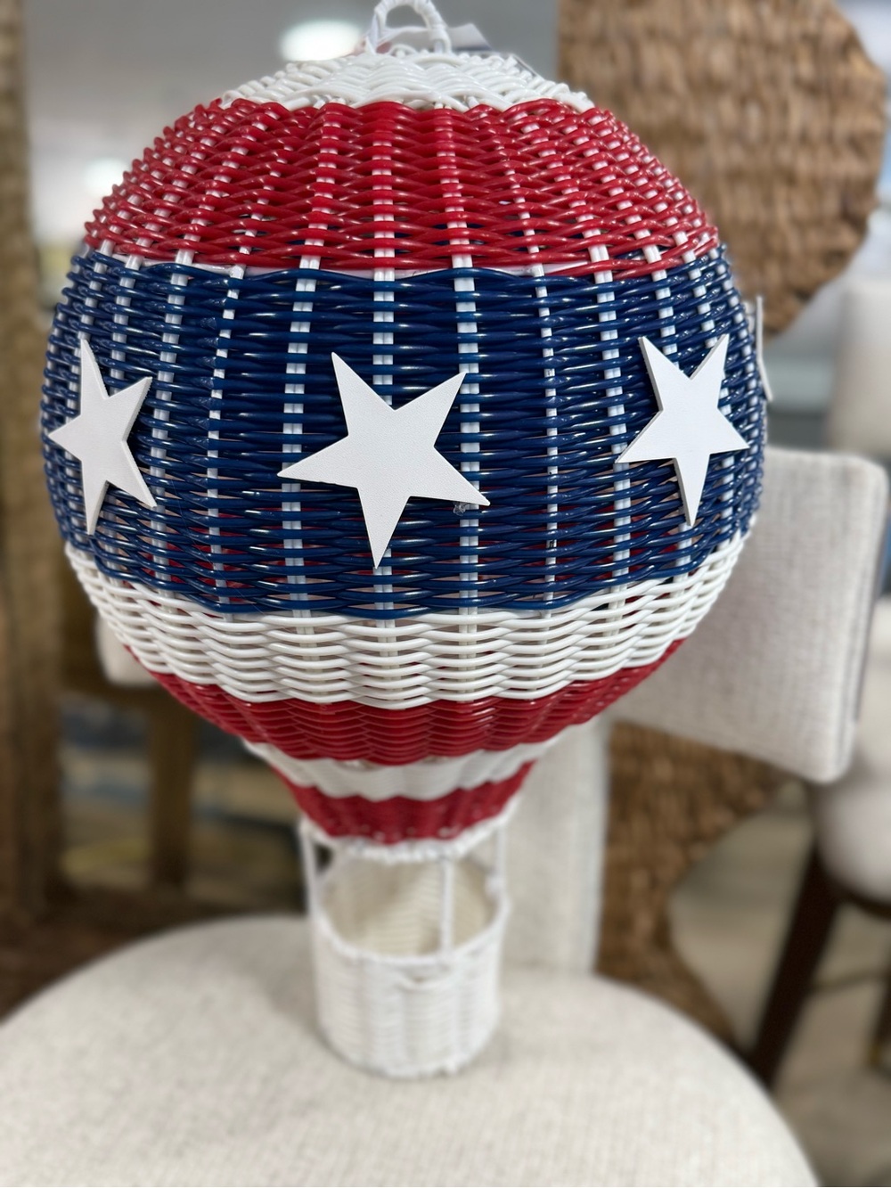 Patriotic Red, White & Blue Woven Hot Air Balloon Accent 19” tall - Picture 2 of 4
